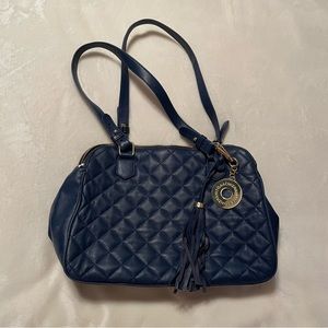Blue Quilted Leather Issac Mizrahi Shoulder Bag Purse